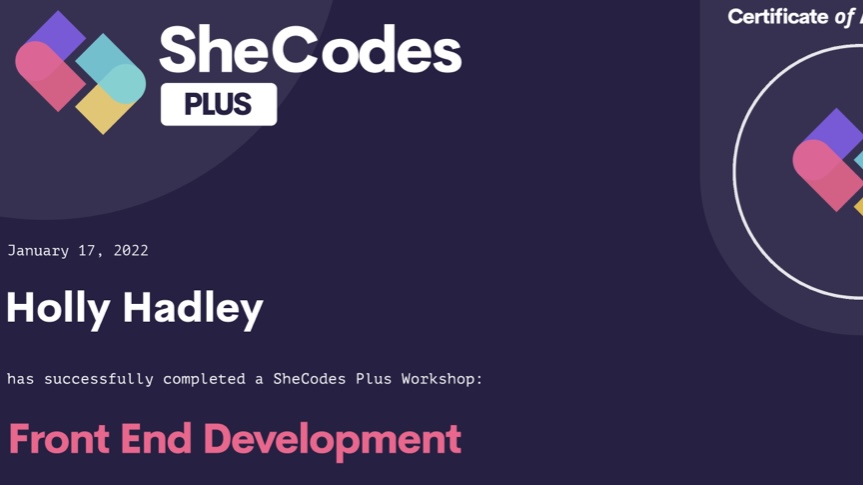 SheCodes Plus Certificate